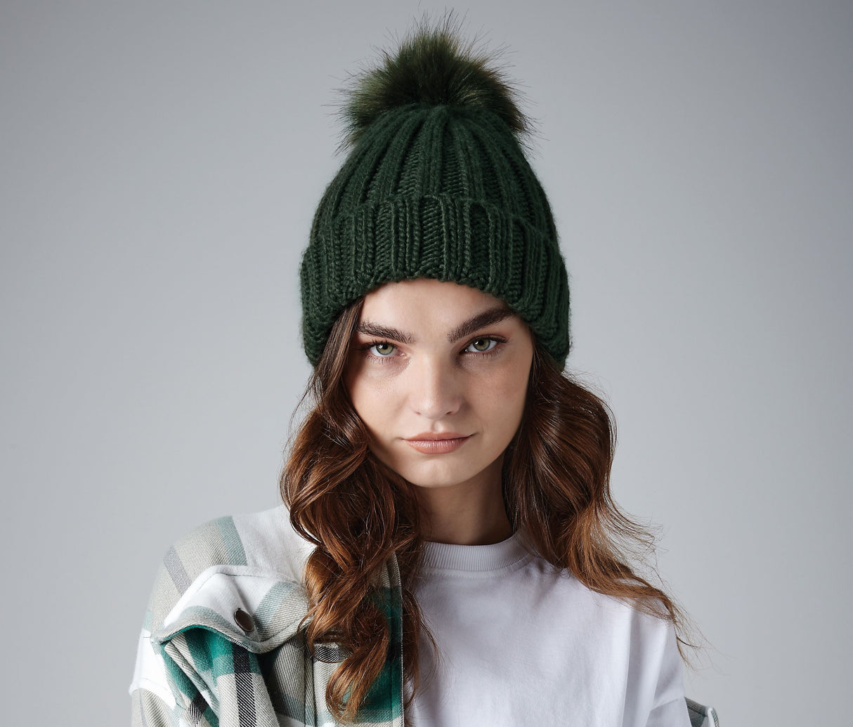 BEECHFIELD VERBIER FAUX FUR POP POM CHUNKY BEANIE