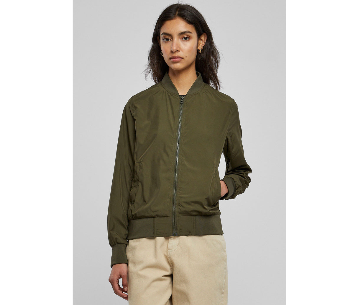 BUILD YOUR BRAND LADIES NYLON BOMBER JACKET