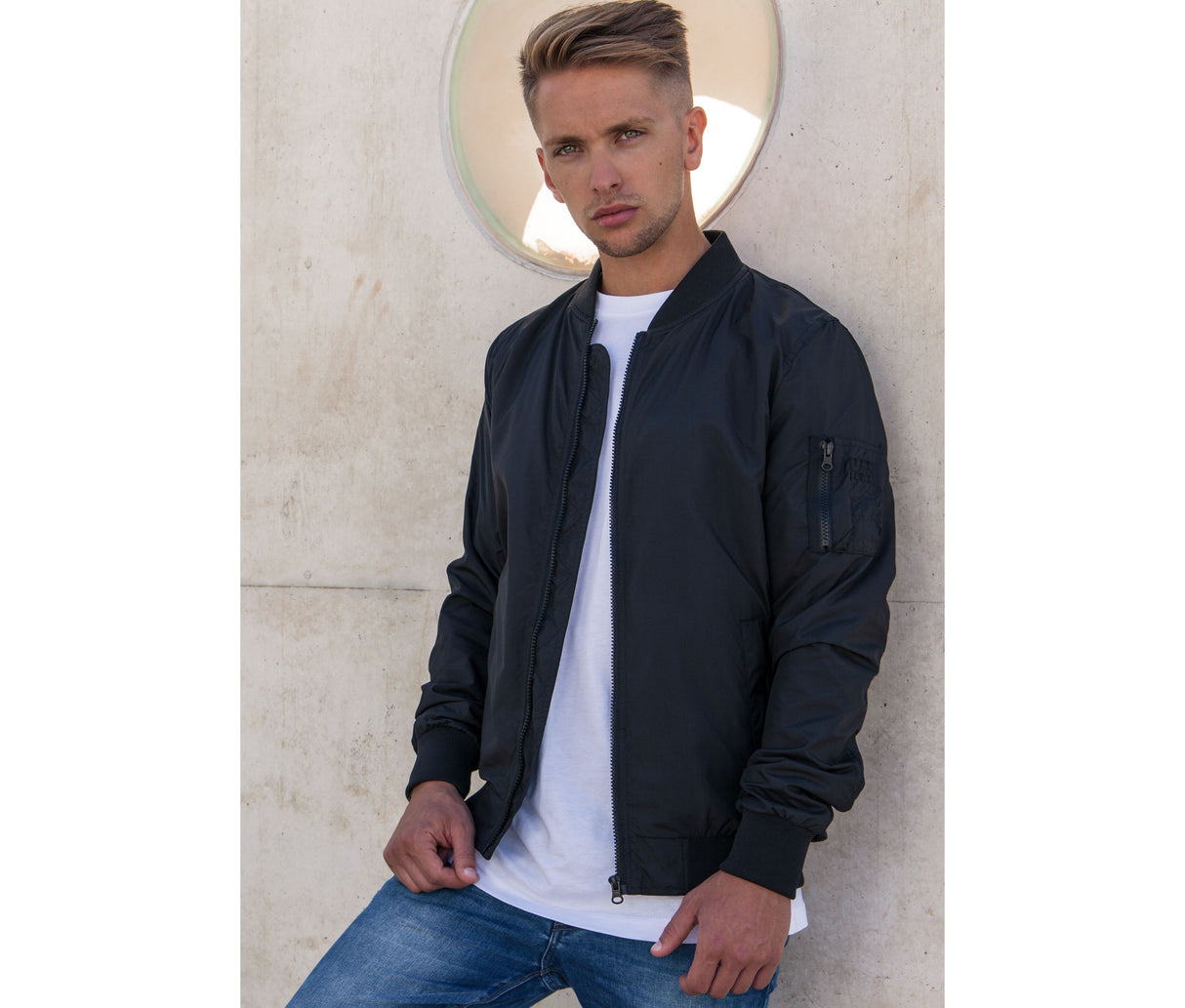 BUILD YOUR BRAND NYLON BOMBER JACKET