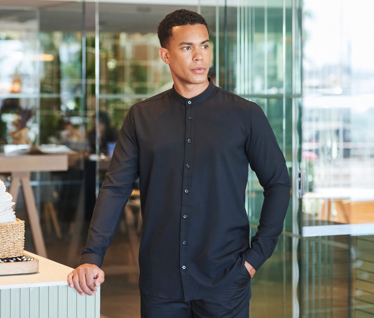 HENBURY MEN'S MANDARIN COLLAR SHIRT