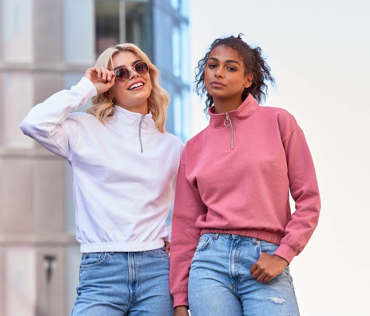 JUST HOODS WOMEN'S CROPPED 1/4 ZIP SWEAT