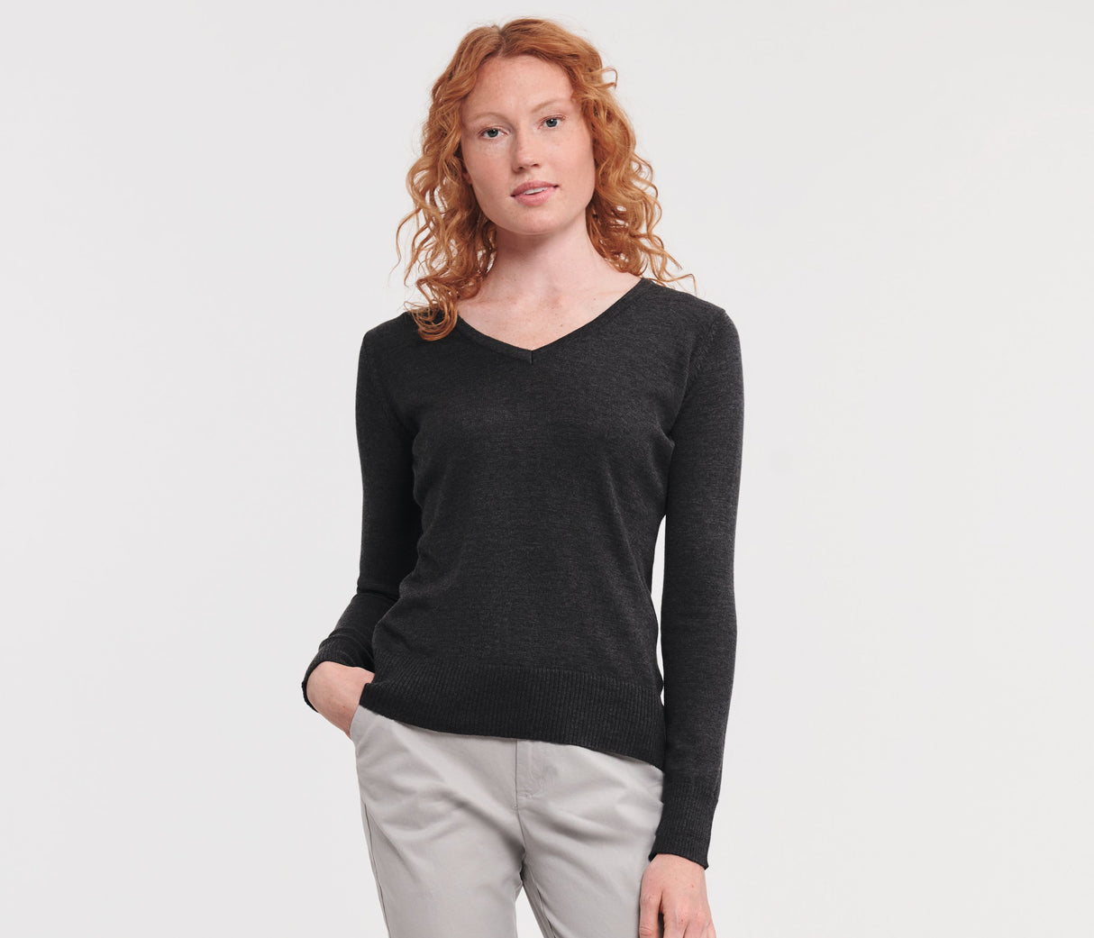 LADIES' V-NECK KNITTED SWEATER