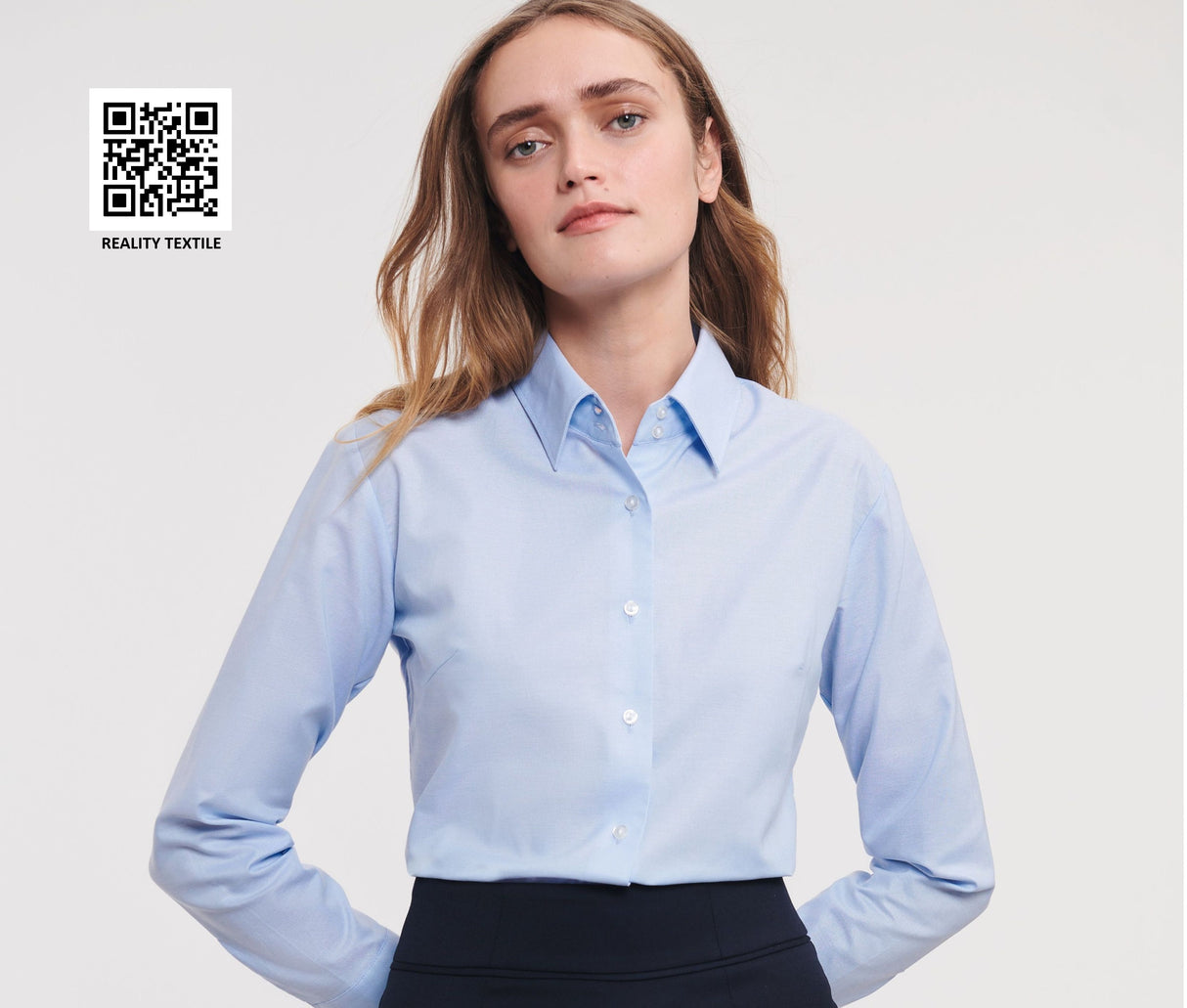 RUSSELL COLLECTION LADIES' LONG SLEEVE TAILORED OXFORD SHIRT