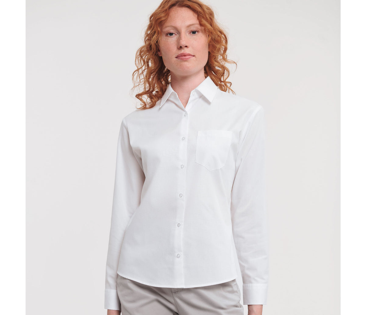 RUSSELL COLLECTION LADIES' LONG SLEEVE CLASSIC PURE COTTON POPLIN SHIRT