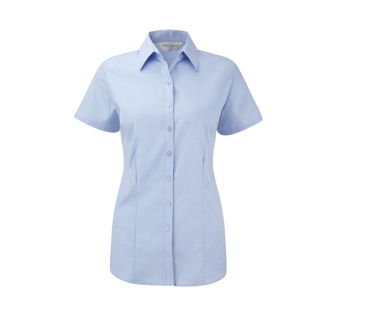 RUSSELL COLLECTION LADIES' SHORT SLEEVE TAILORED HERRINGBONE SHIRT