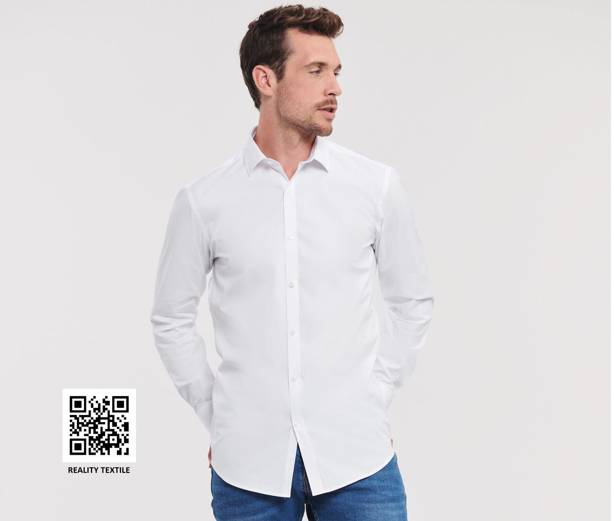 RUSSELL COLLECTION MEN'S LONG SLEEVE FITTED ULTIMATE STRETCH SHIRT