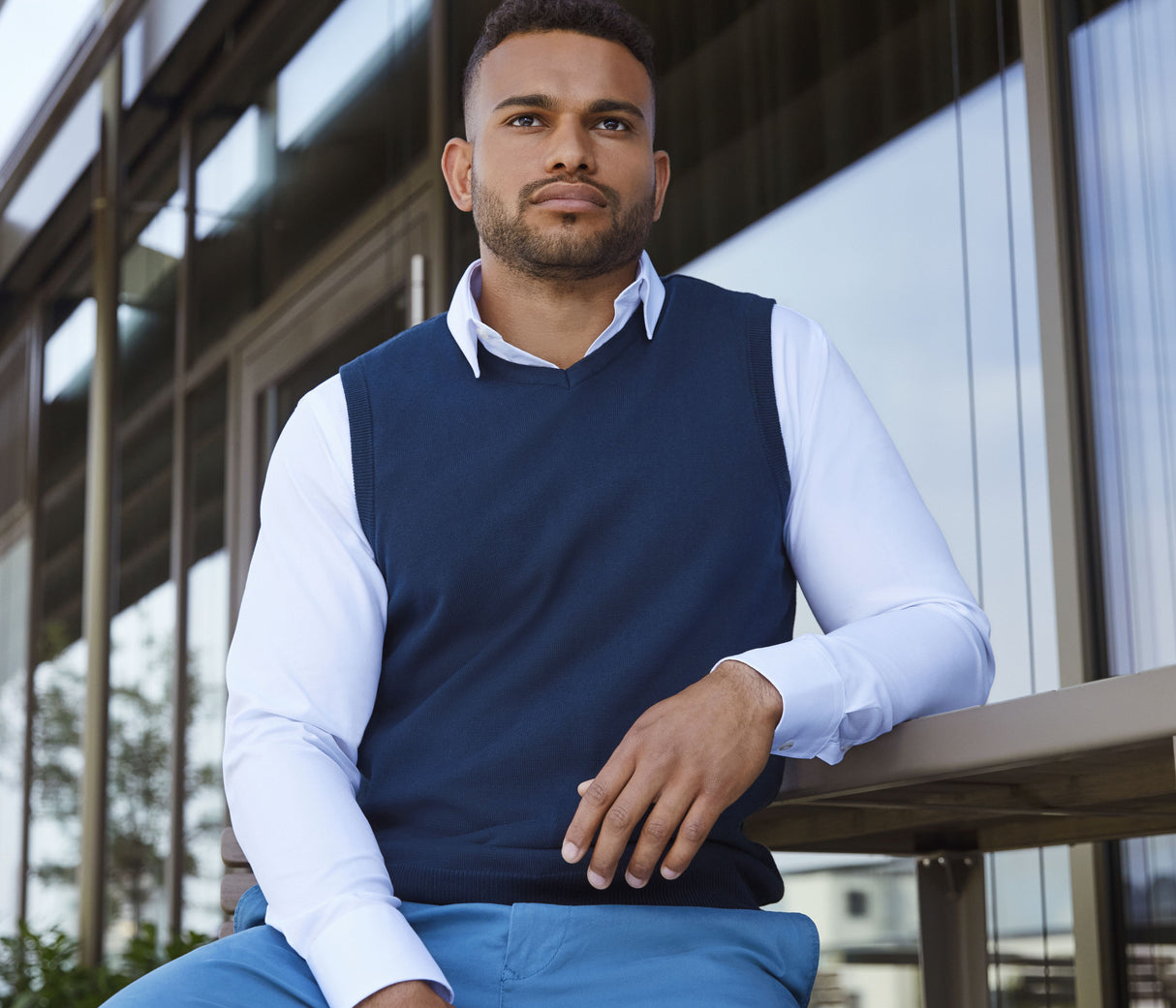 RUSSELL COLLECTION MEN'S LONG SLEEVE TAILORED HERRINGBONE SHIRT