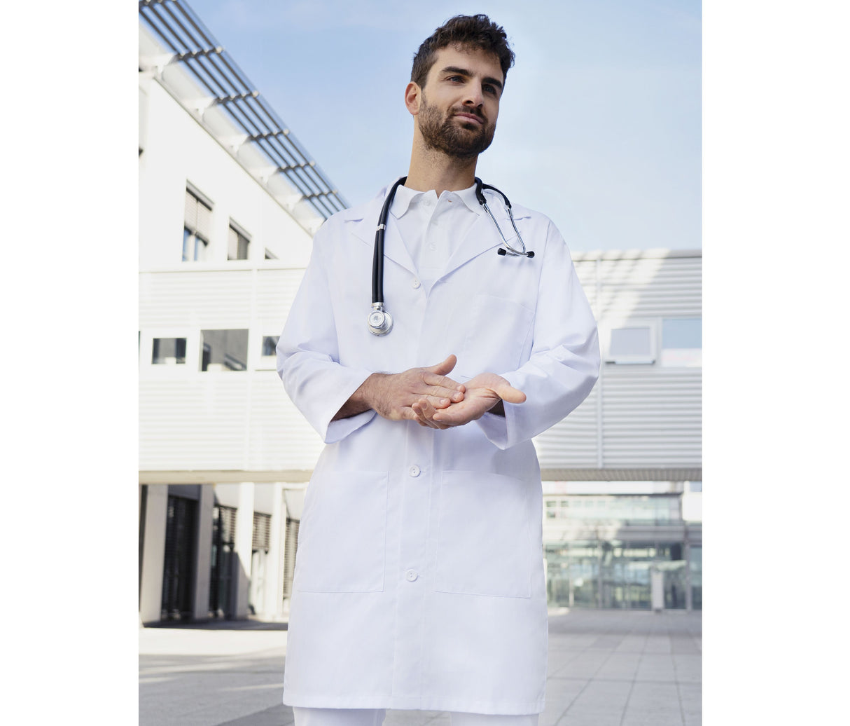 KARLOWSKY MEN'S MEDICAL AND LAB COAT BASIC WITH LAPEL COLLAR