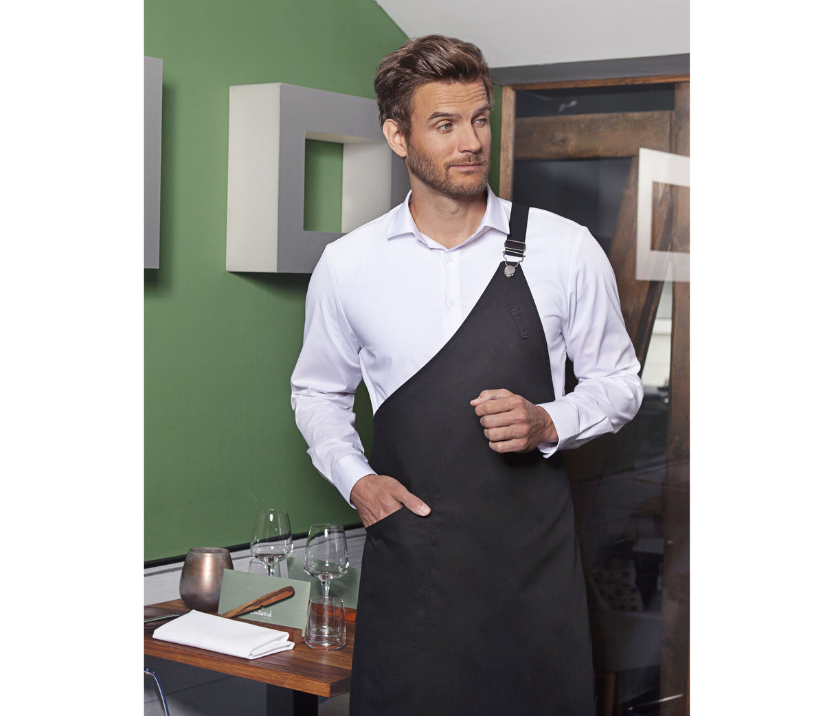 KARLOWSKY ASYMMETRICAL BIB APRON CLASSIC WITH POCKET