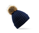 BEECHFIELD FAUX FUR POP POM CHUNKY BEANIE