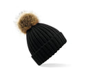 BEECHFIELD FAUX FUR POP POM CHUNKY BEANIE