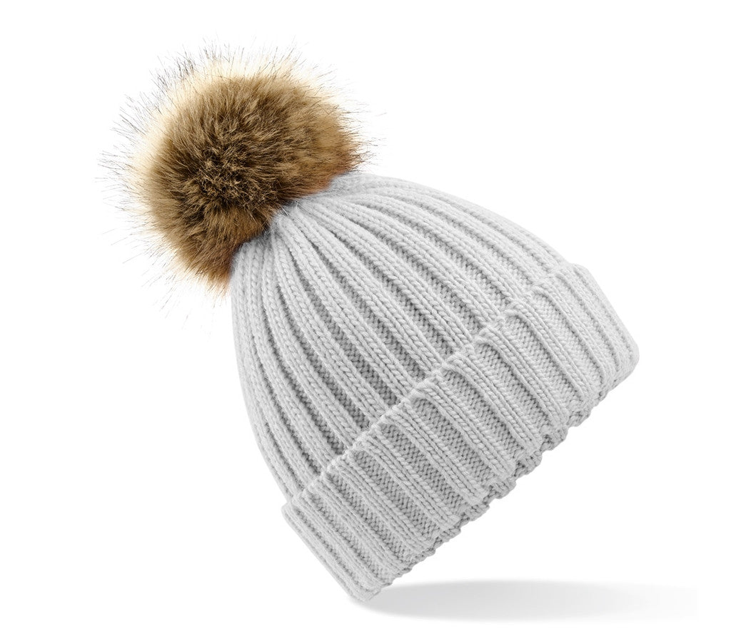 BEECHFIELD FAUX FUR POP POM CHUNKY BEANIE