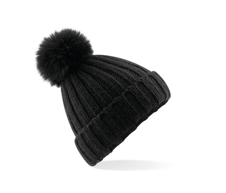 VERBIER FAUX FUR POP POM CHUNKY BEANIE