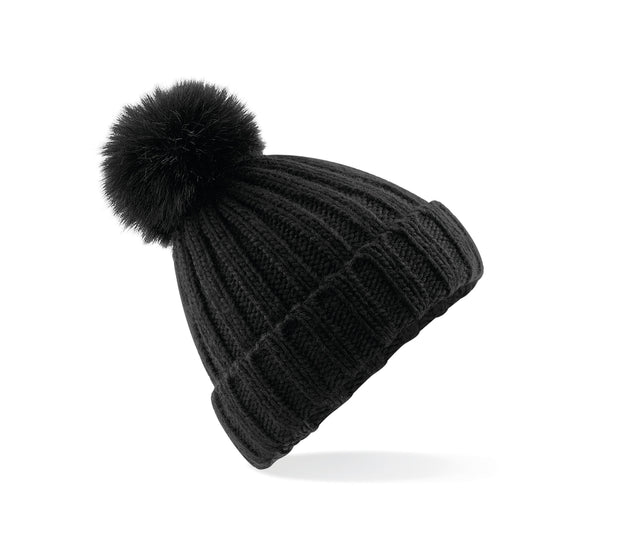 VERBIER FAUX FUR POP POM CHUNKY BEANIE