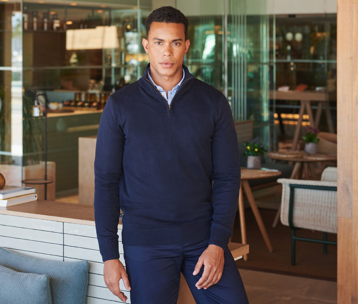 HENBURY MEN'S KNITTED QUARTER ZIP JUMPER