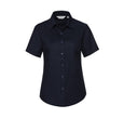 RUSSELL COLLECTION LADIES' SHORT SLEEVE TAILORED OXFORD SHIRT