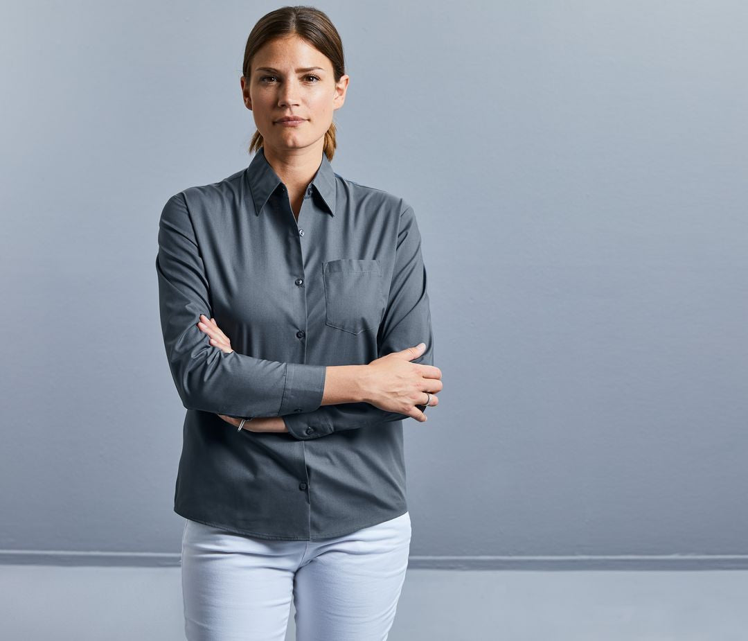RUSSELL COLLECTION LADIES' LONG SLEEVE CLASSIC POLYCOTTON POPLIN SHIRT