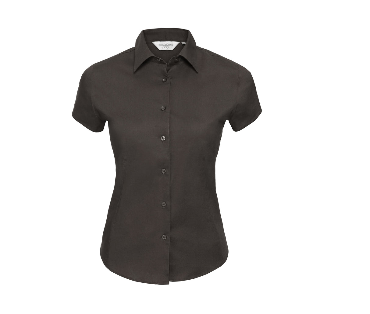 RUSSELL COLLECTION LADIES' SHORT SLEEVE FITTED STRETCH SHIRT