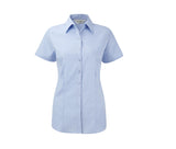 RUSSELL COLLECTION LADIES' SHORT SLEEVE TAILORED HERRINGBONE SHIRT