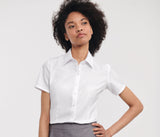RUSSELL COLLECTION LADIES' SHORT SLEEVE TAILORED HERRINGBONE SHIRT