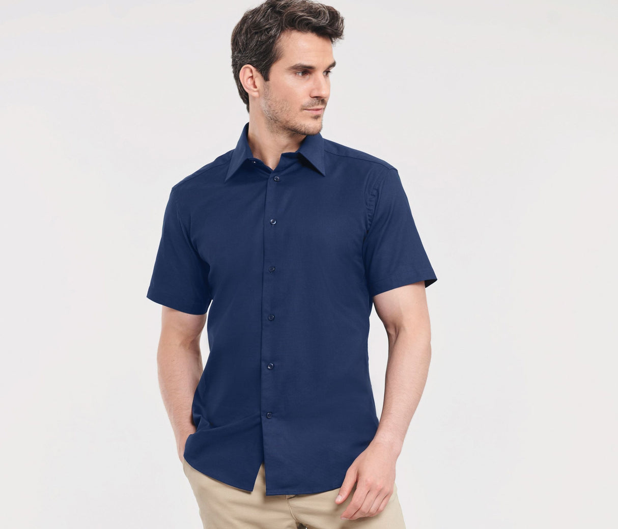RUSSELL COLLECTION MEN'S SHORT SLEEVE TAILORED OXFORD SHIRT