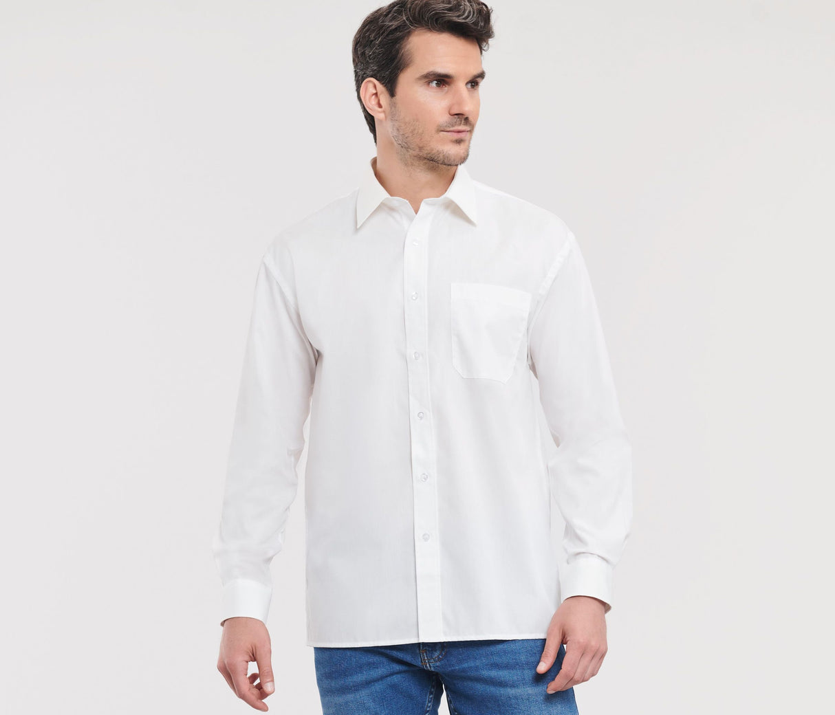RUSSELL COLLECTION MEN'S LONG SLEEVE CLASSIC PURE COTTON POPLIN SHIRT