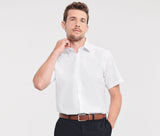 RUSSELL COLLECTION MEN'S SHORT SLEEVE TAILORED HERRINGBONE SHIRT