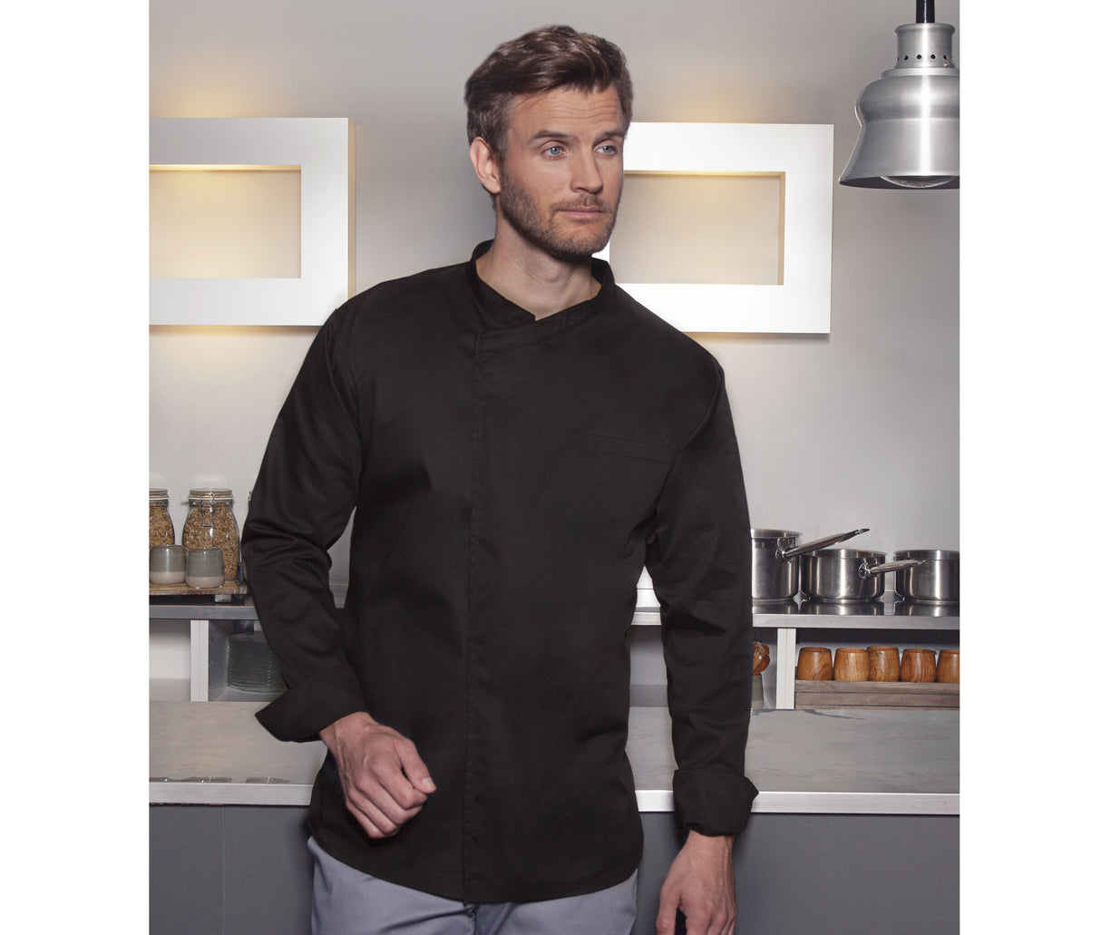 KARLOWSKY LONG SLEEVE THROW-OVER CHEF SHIRT BASIC